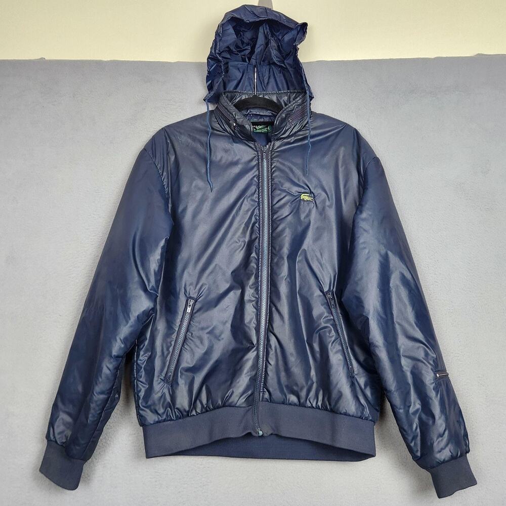 Vintage IZOD LACOSTE The IZOD Club Jacket Mens Large Blue Hooded Nylon Bomber
